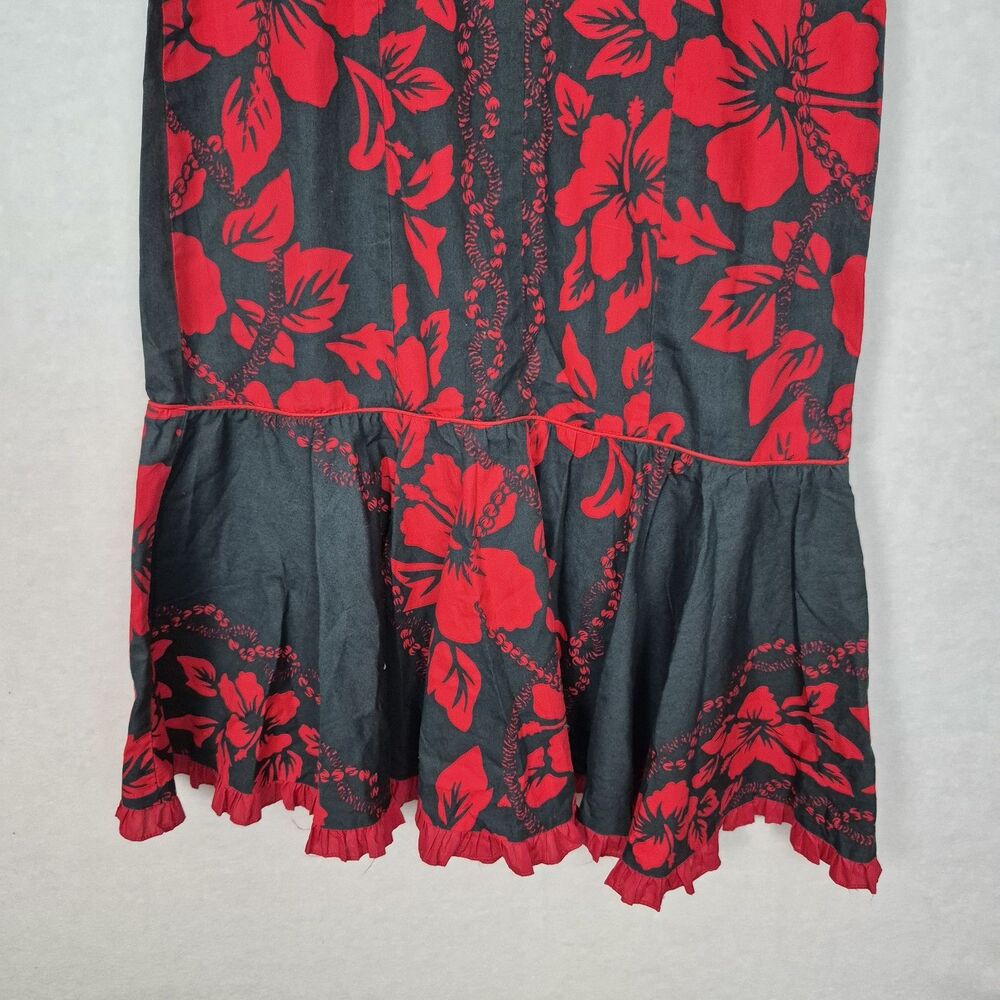 Muumuu Factory Hawaii Tropical Red Black Size 7/8 Dress Luau Ruffle Island Midi - Picture 10 of 12
